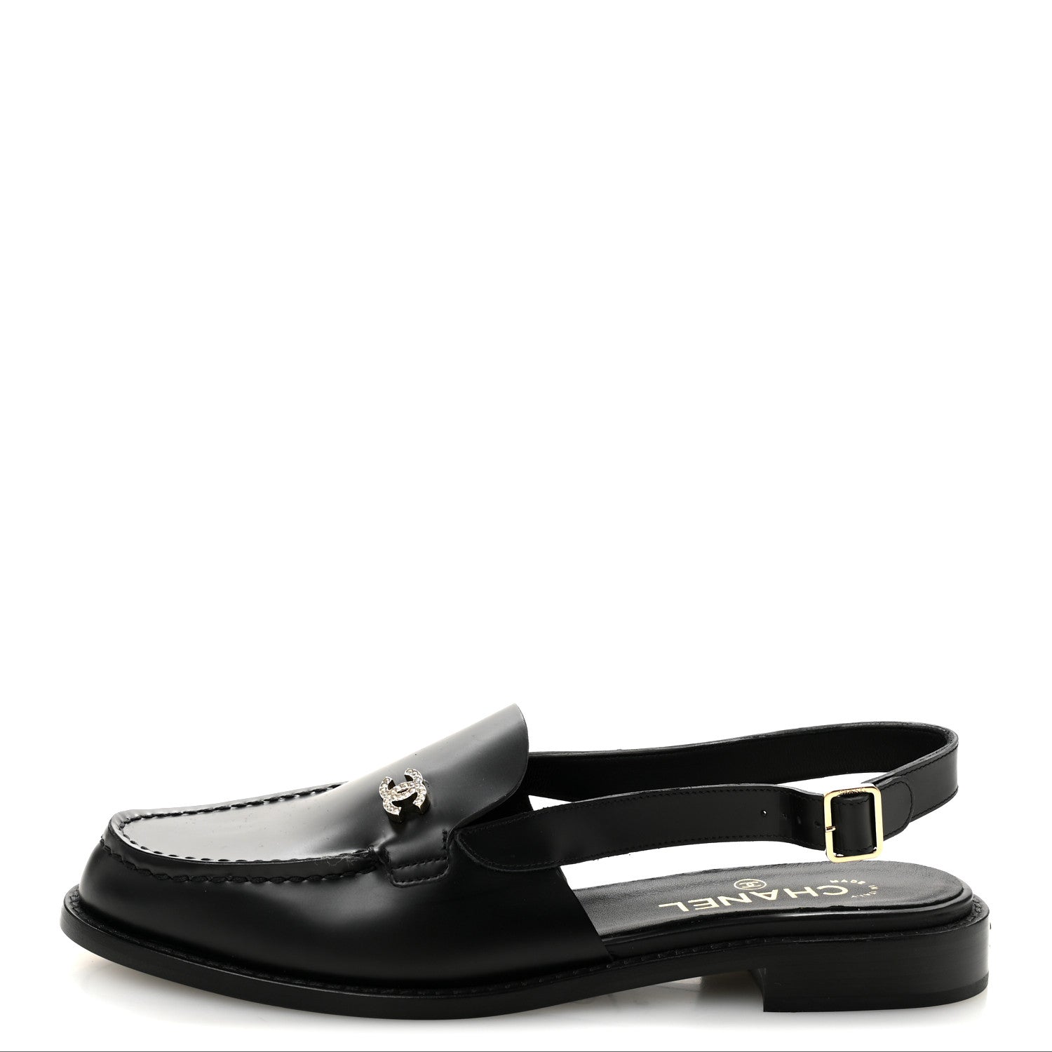 Chanel Calfskin Crystal Slingback Loafers 39 Black