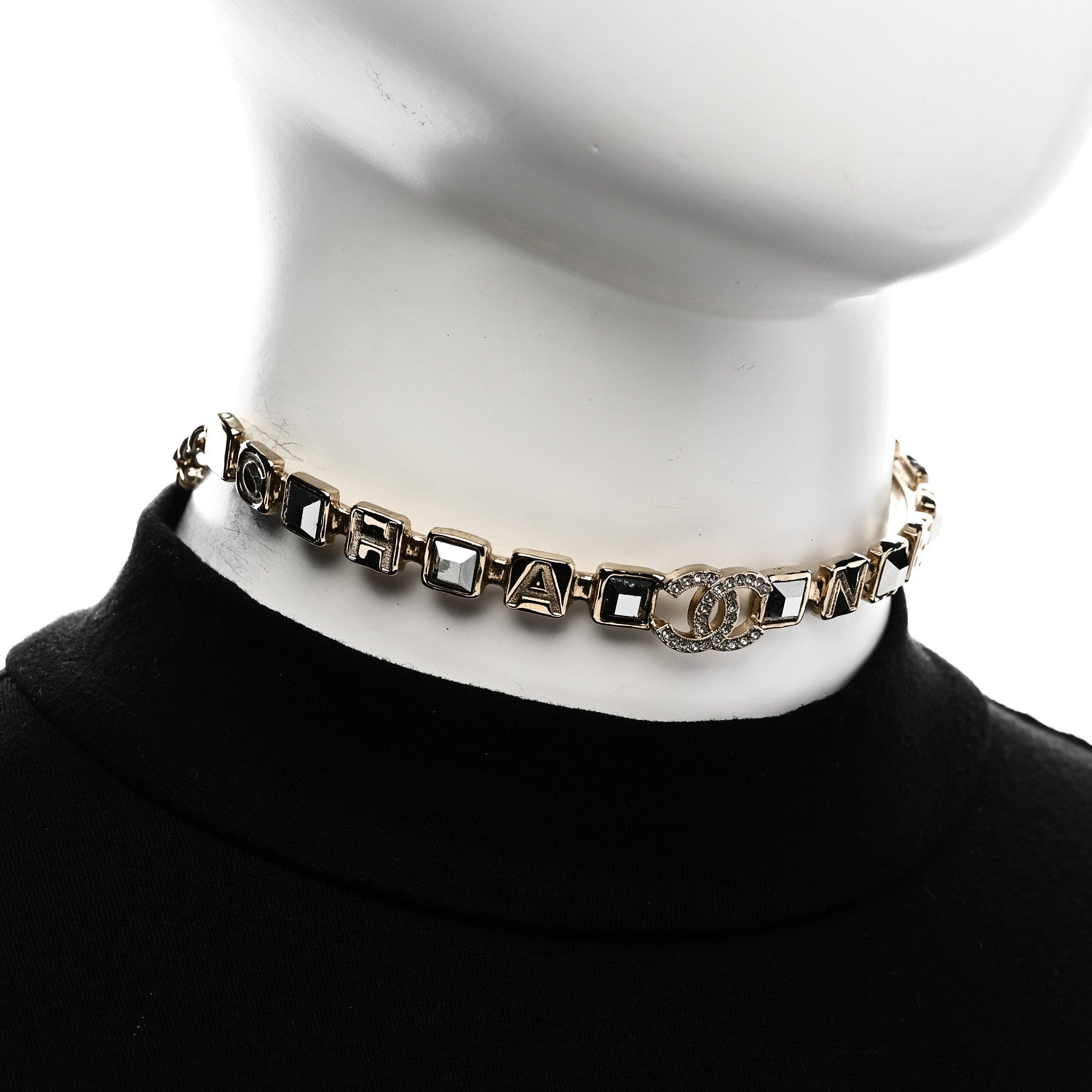 Chanel Baguette Crystal Logo CC Choker Necklace Gold