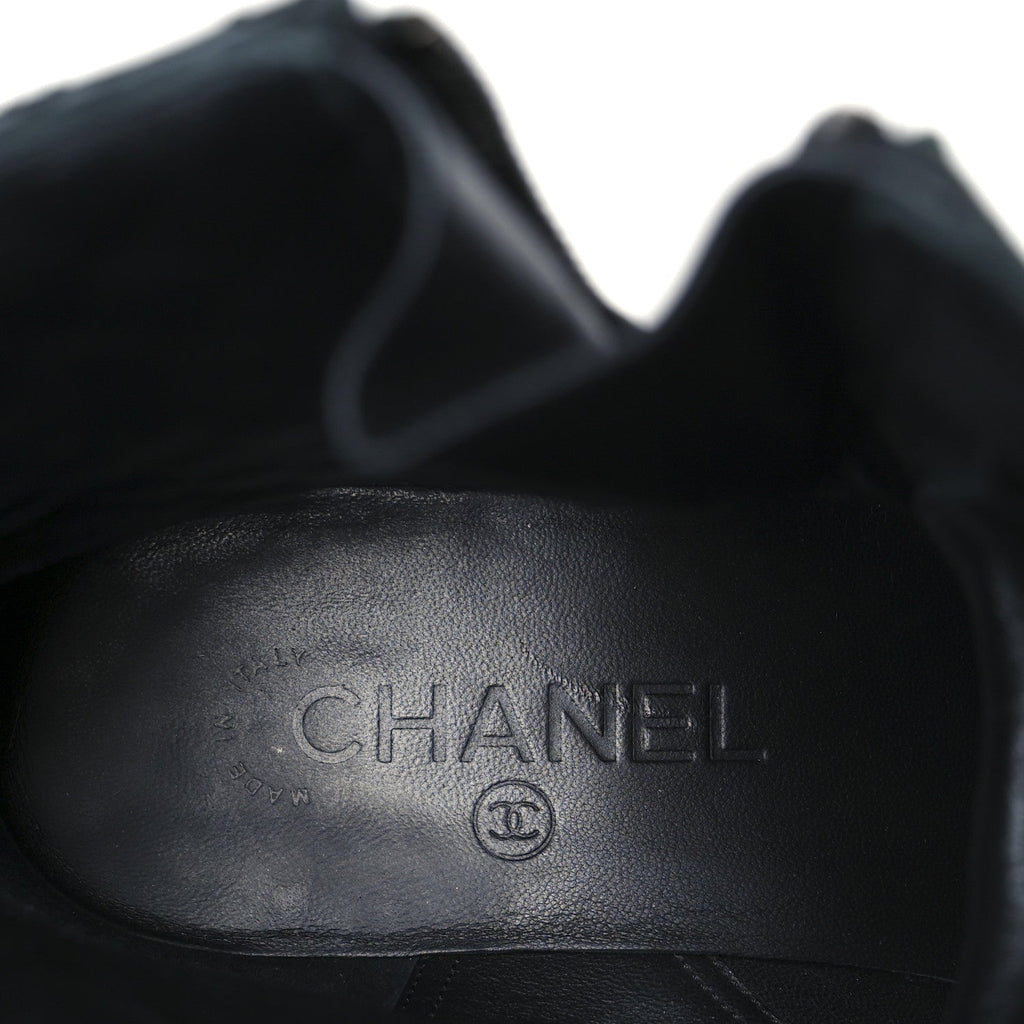 Chanel Calfskin Quilted Lace Up Combat Boots 39 Black