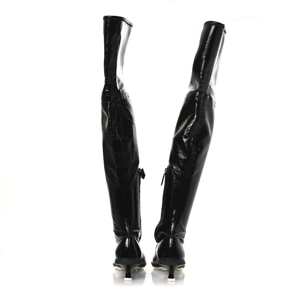 Miu Miu Nappa Stretch Knee High Heel Boot 36.5 Black