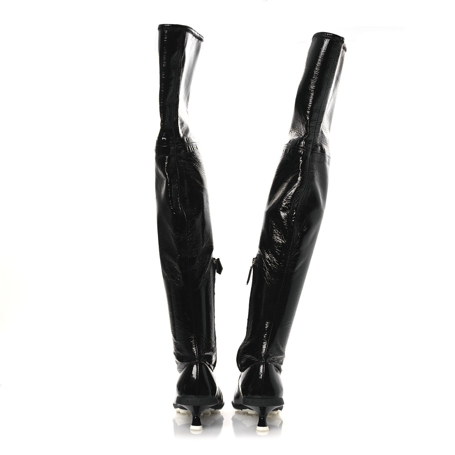 Miu Miu Nappa Stretch Knee High Heel Boot 36.5 Black