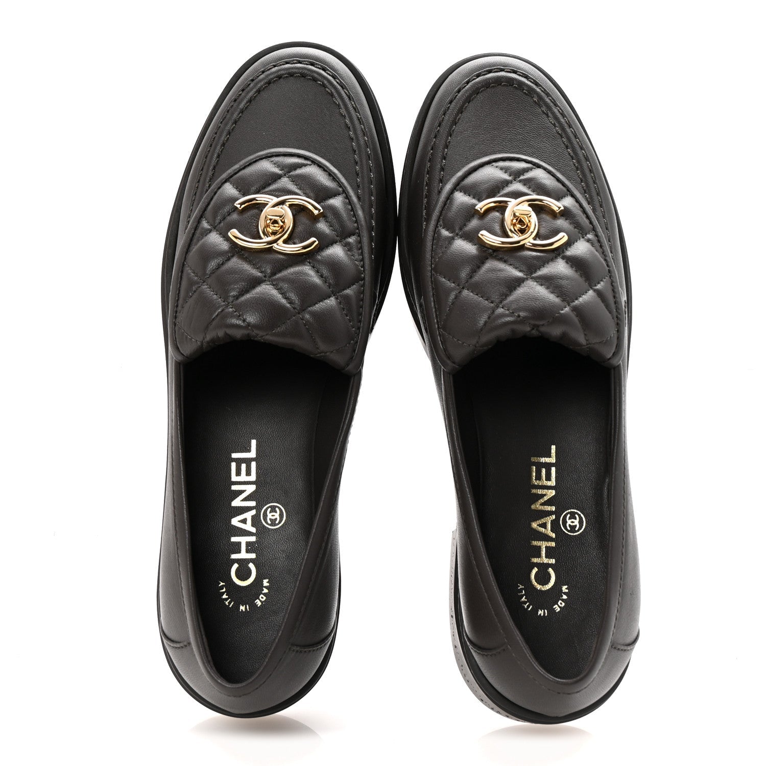Chanel Lambskin Quilted CC Turnlock Loafers 38.5 Dark Brown