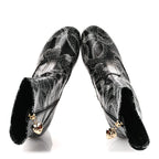 Chanel Calfskin Camellia Printed Ankle Boots 38.5 Black White
