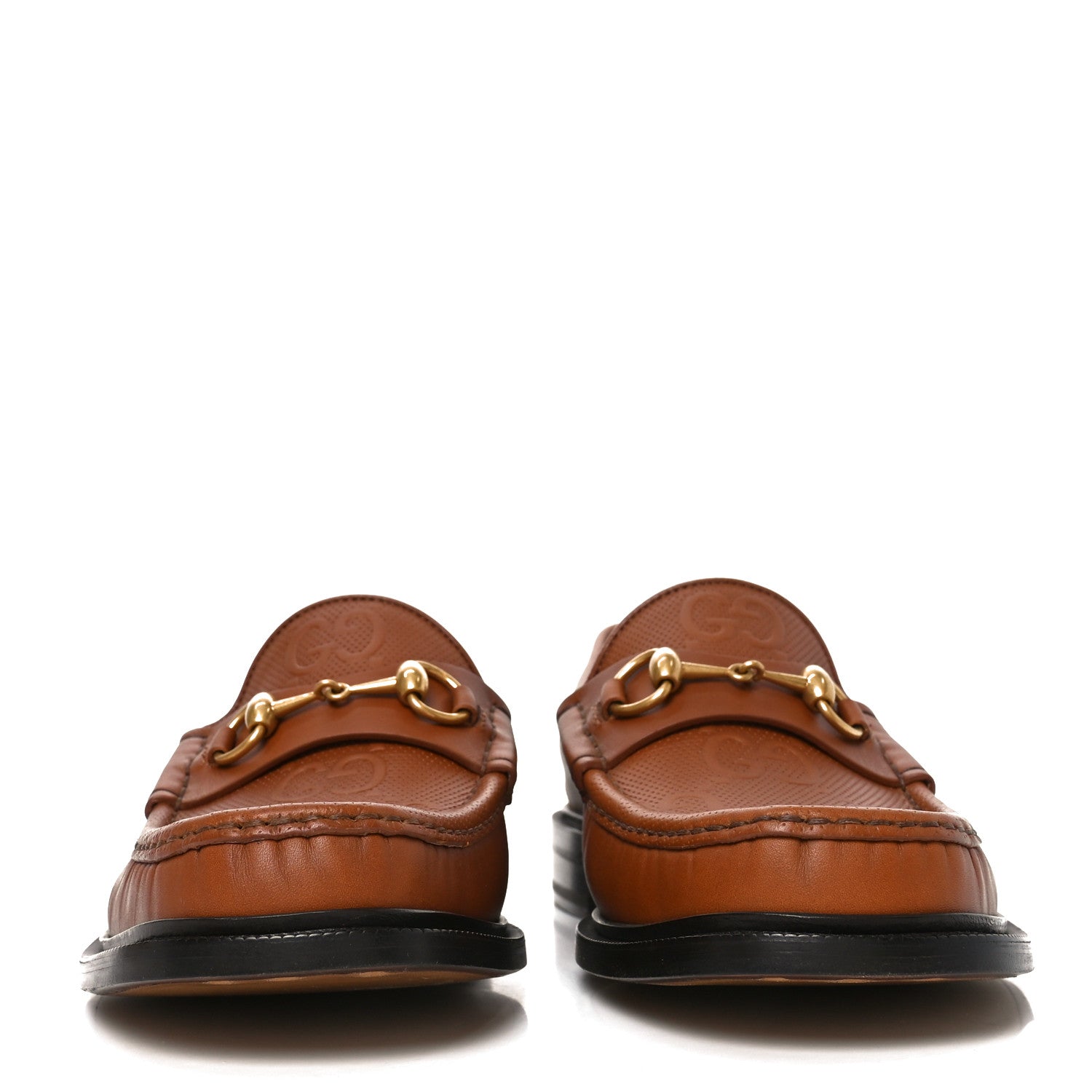 Gucci Harness Calfskin GG Tennis Embossed Mens Horsebit Loafers 9 Dark Brown