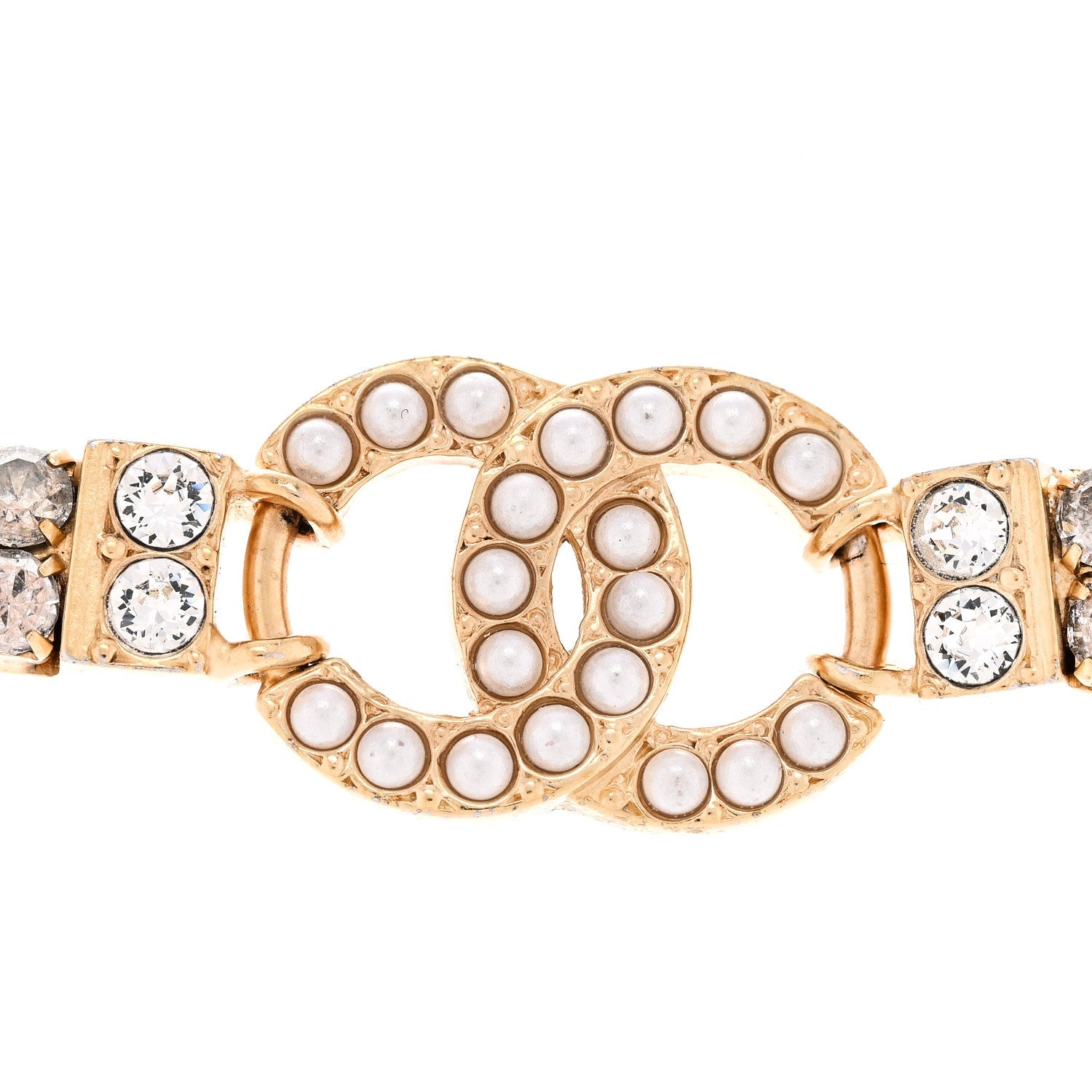 Chanel Crystal Pearl CC Choker Necklace Gold