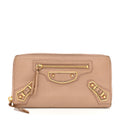 Balenciaga Chevre Gold Metallic Edge Hardware Continental Zip Around Wallet Rose Des Sables