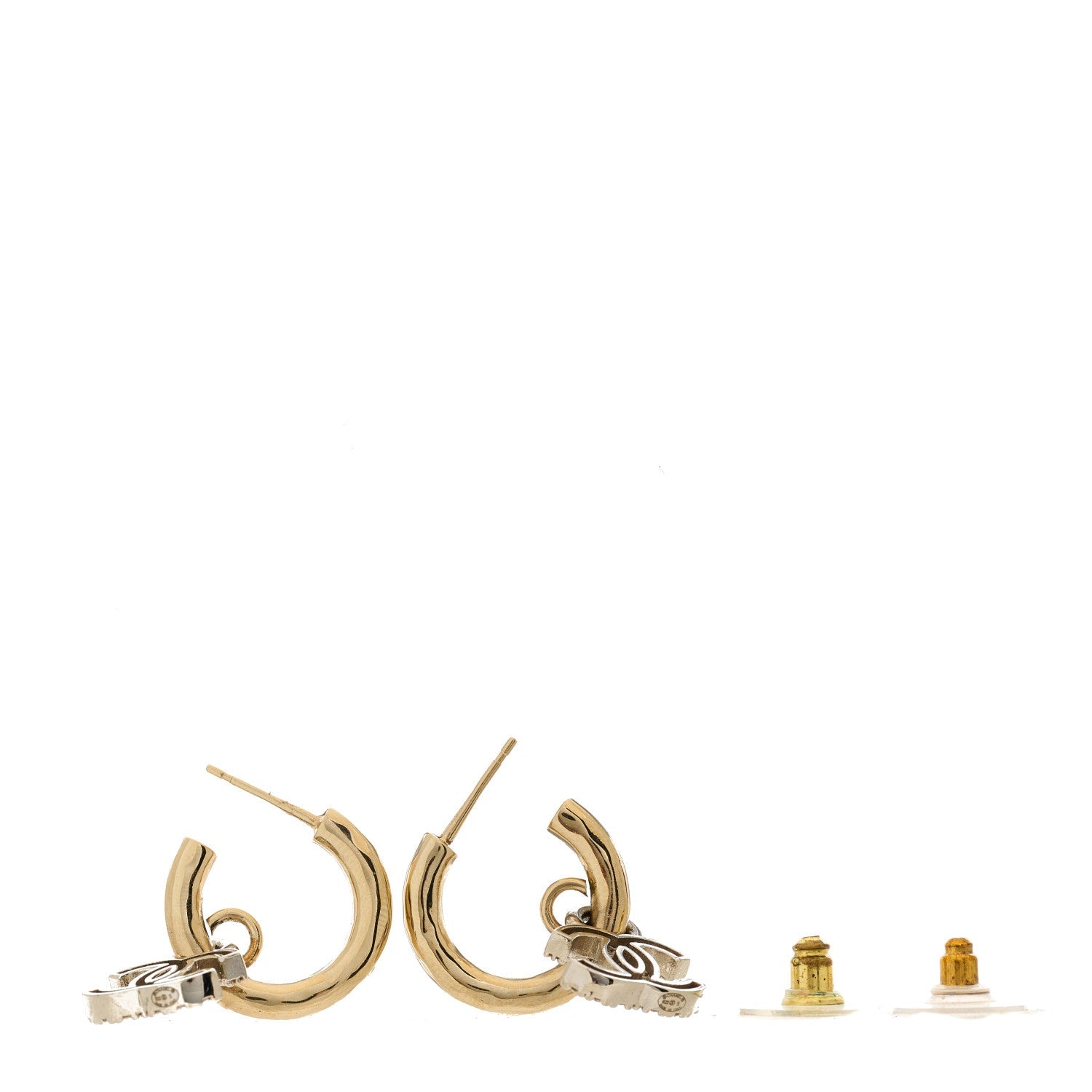 Chanel Metal Crystal Studded CC Hoop Drop Earrings Gold