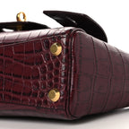 Balenciaga Calfskin Crocodile Embossed Mini Bel Air Carry All Bag Dark Burgundy