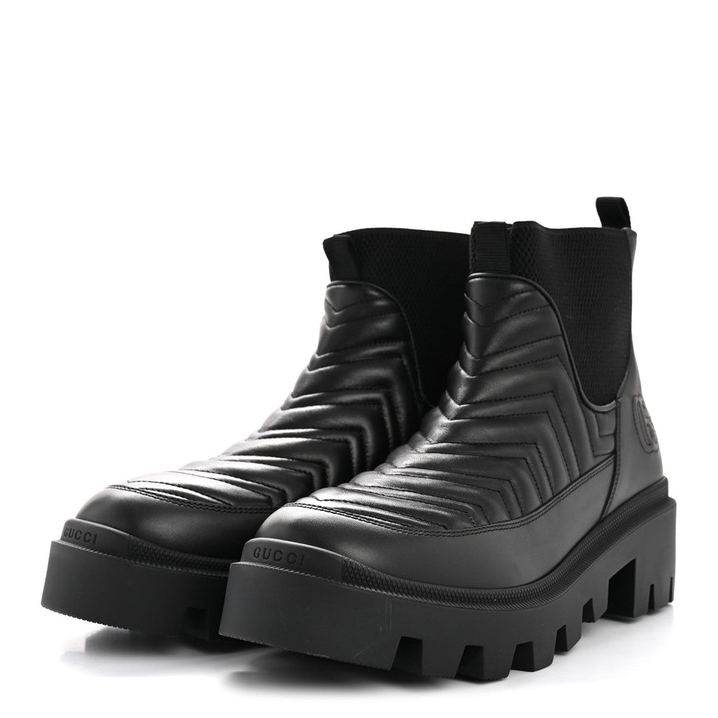 Gucci Calfskin Nappa Matelasse Frances Chelsea Boots 41 Black