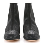 Chanel Mesh Suede Cap Toe Embellished Short Boots 35.5 Black