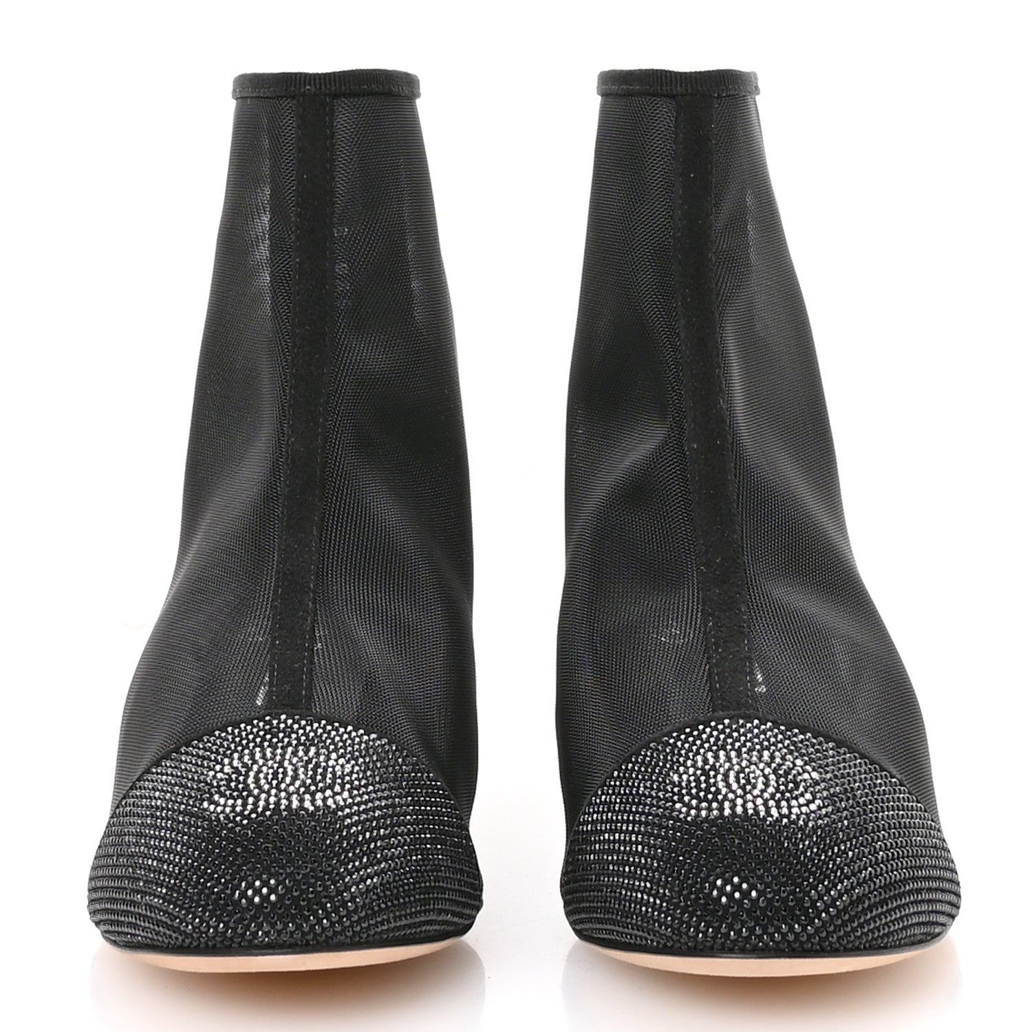 Chanel Mesh Suede Cap Toe Embellished Short Boots 35.5 Black