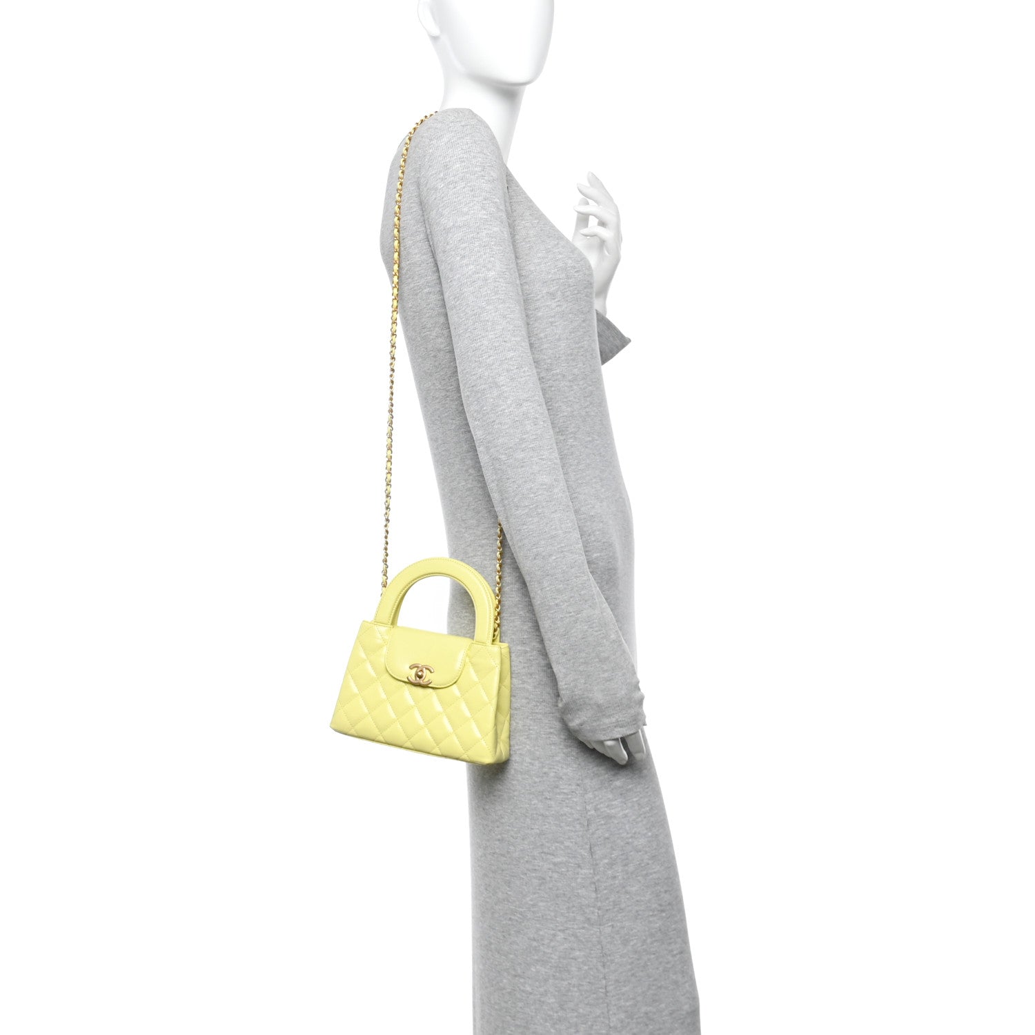 Chanel Shiny Aged Calfskin Quilted Nano Kelly Shopper Light Yellow