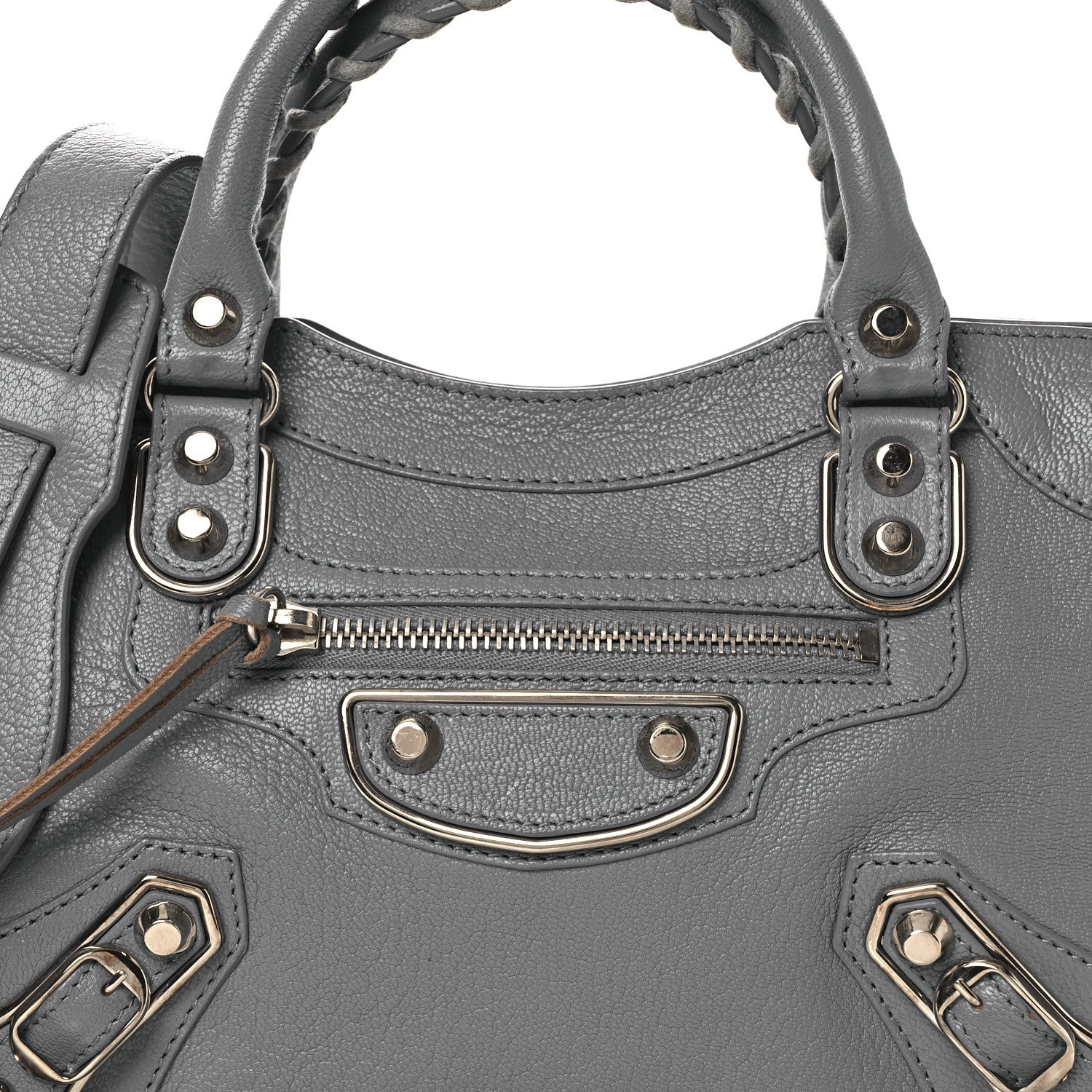 Balenciaga Chevre Silver Metallic Edge Hardware Mini City Bleu Acier