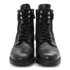 Chanel Calfskin Quilted Lace Up Combat Boots 37.5 Black