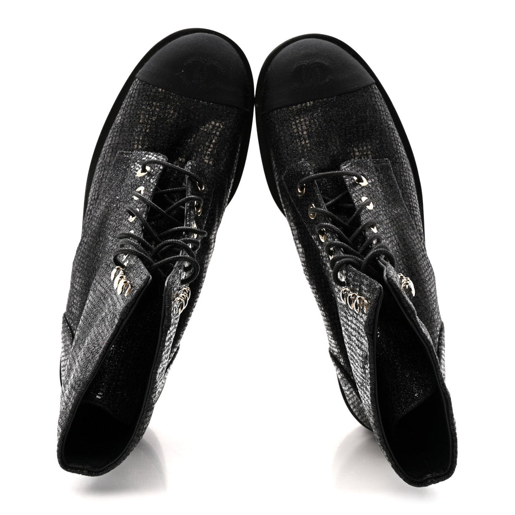 Chanel Fabric Crossgrain Cap Toe Combat Boots 38.5 Black