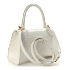Balenciaga Calfskin Crocodile Embossed Small Hourglass Top Handle Bag White