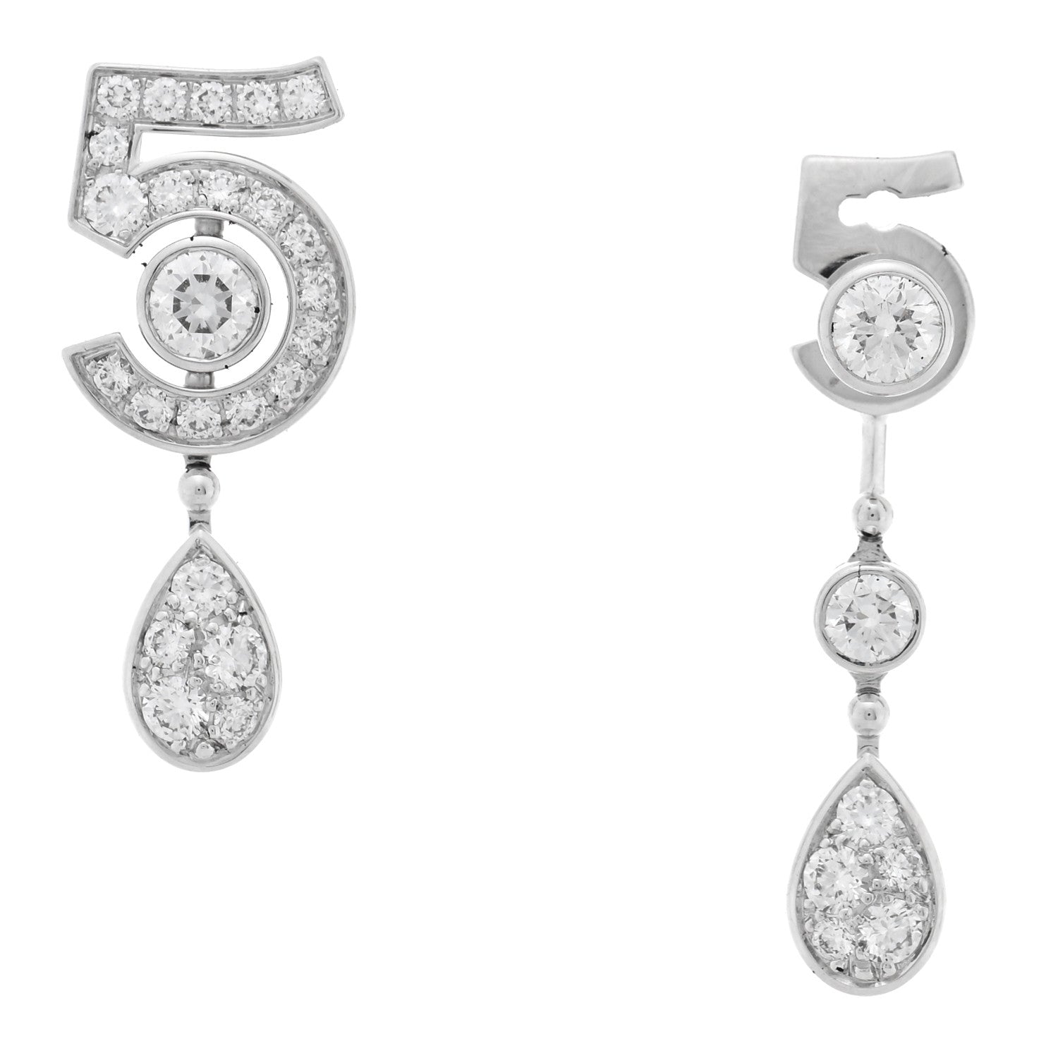 Chanel 18K White Gold Diamond No 5 Transformable Earrings