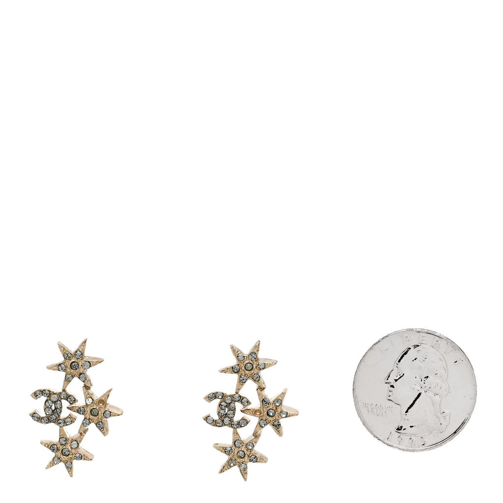 Chanel Crystal CC Star Earrings Gold