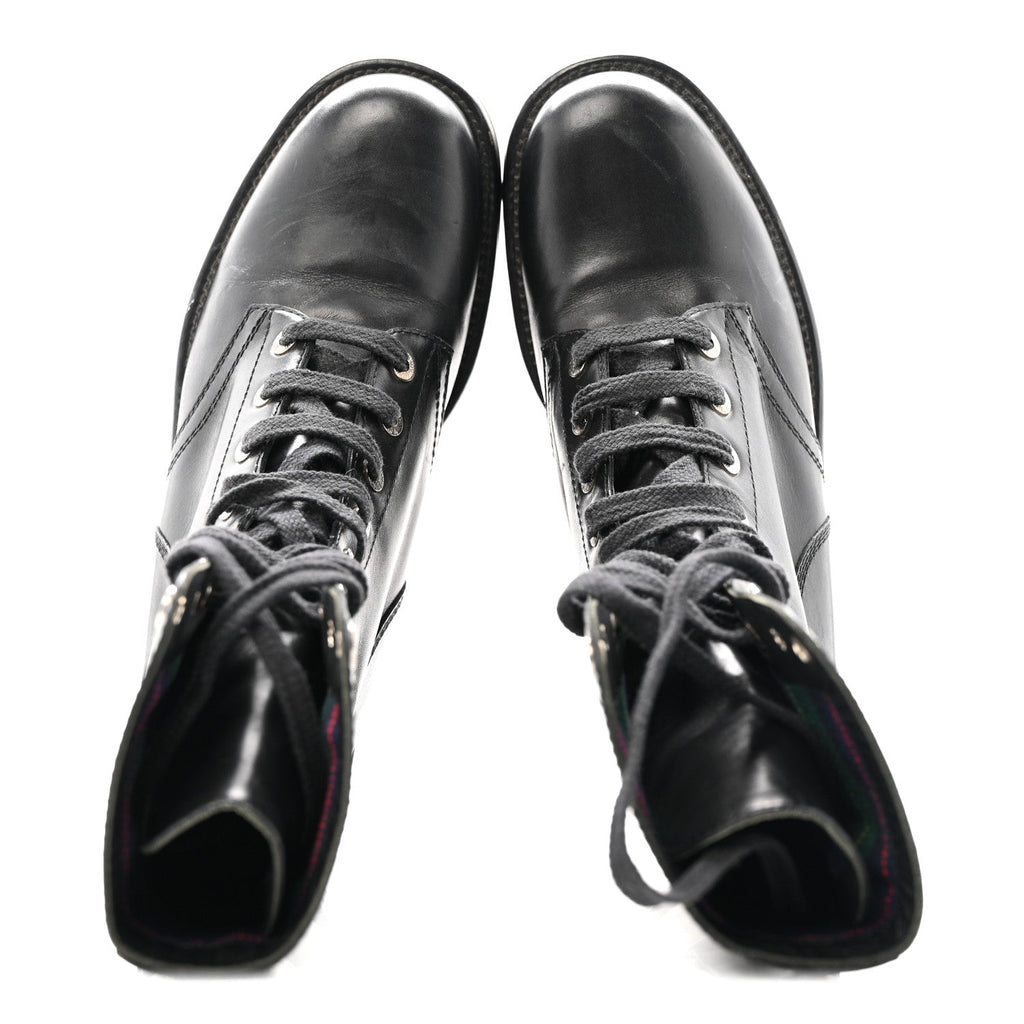 Chanel Calfskin Lace Up Combat Boots  39.5 Black