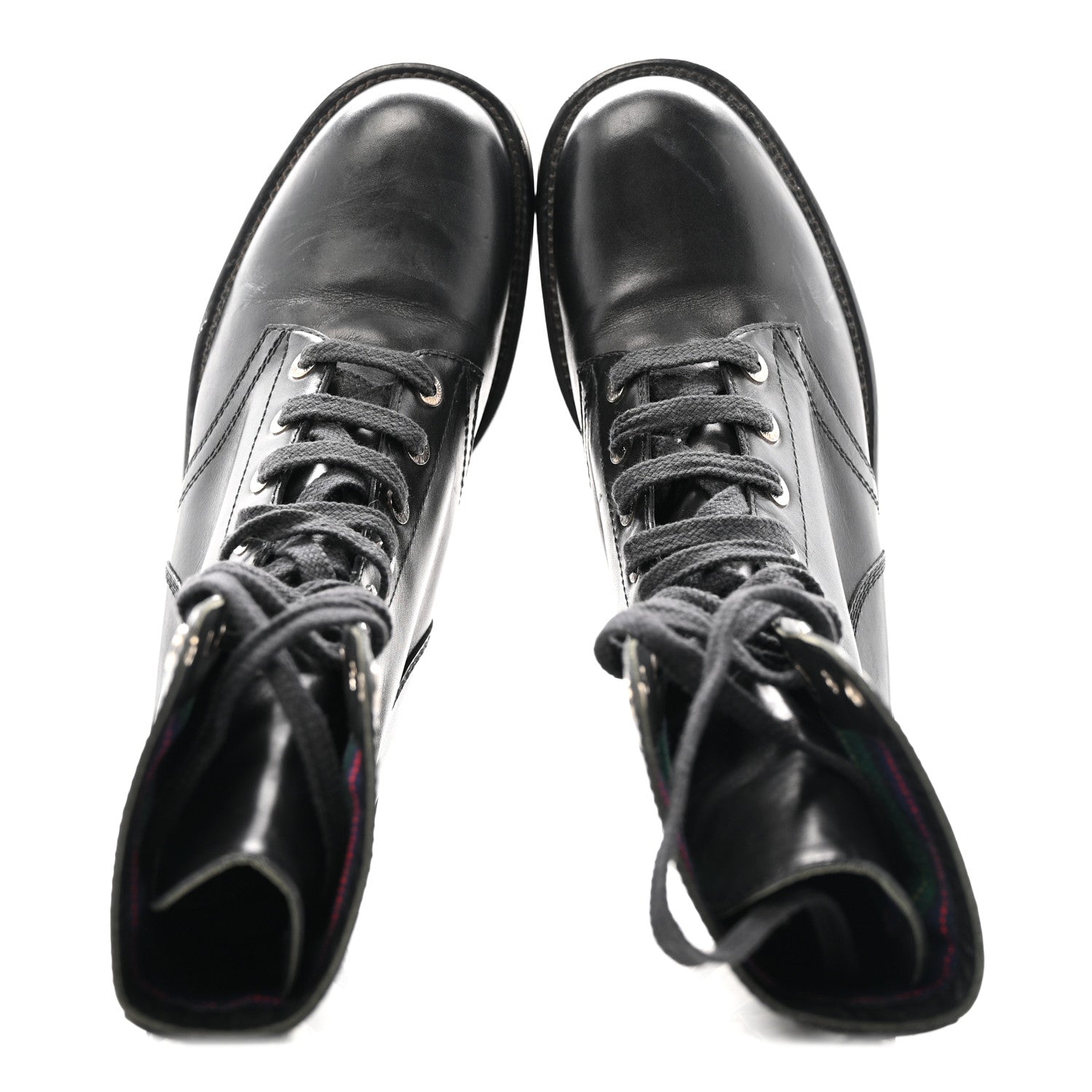 Chanel Calfskin Lace Up Combat Boots  39.5 Black