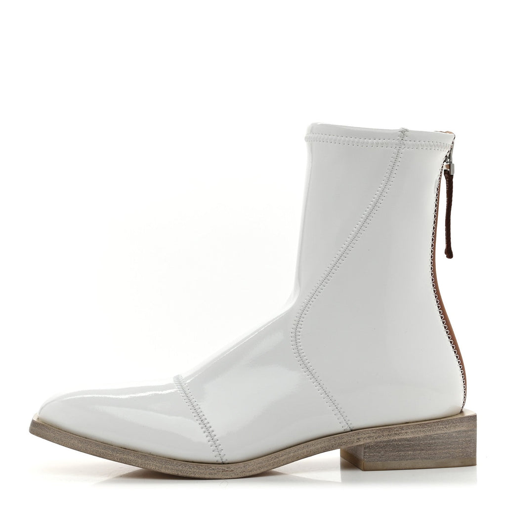 Fendi Glossy Neoprene FFrame Low Ankle Boots 37.5 White