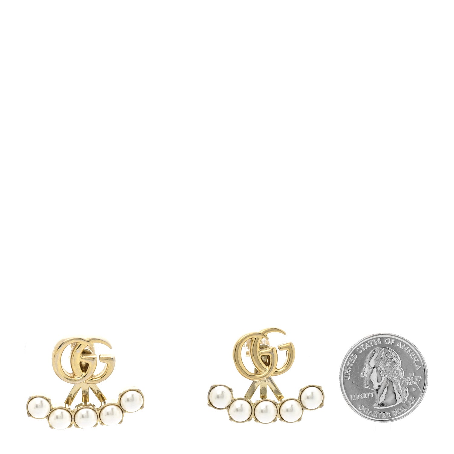 Gucci Metal Pearl Double G Drop Earrings Gold