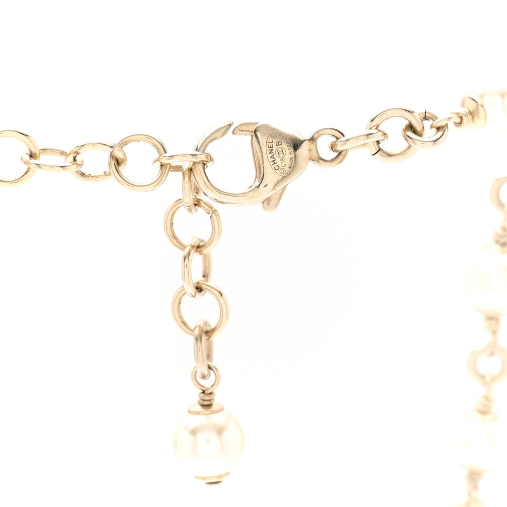 Chanel Pearl Crystal Beaded CC Pendant Necklace Gold Pink