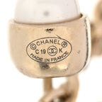 Chanel Crystal Pearl Drop Letter Earrings Gold