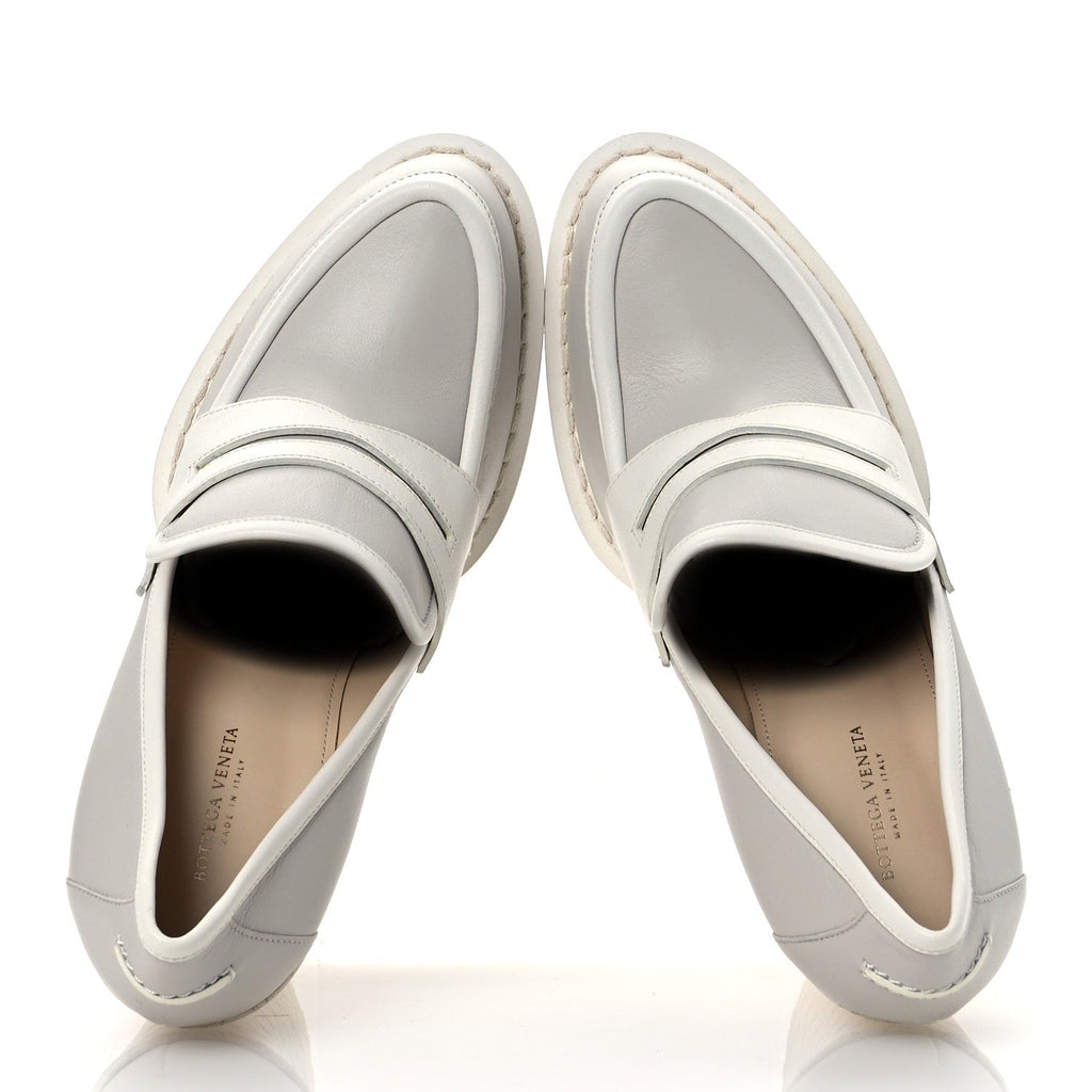 Bottega Veneta Calfskin Loafer Pumps 39.5 Mist Bianco