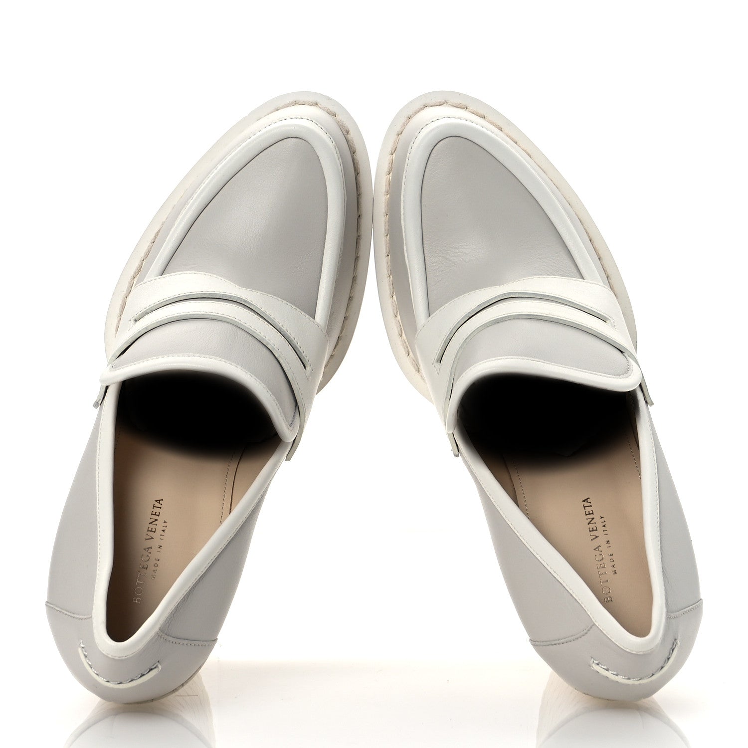 Bottega Veneta Calfskin Loafer Pumps 39.5 Mist Bianco