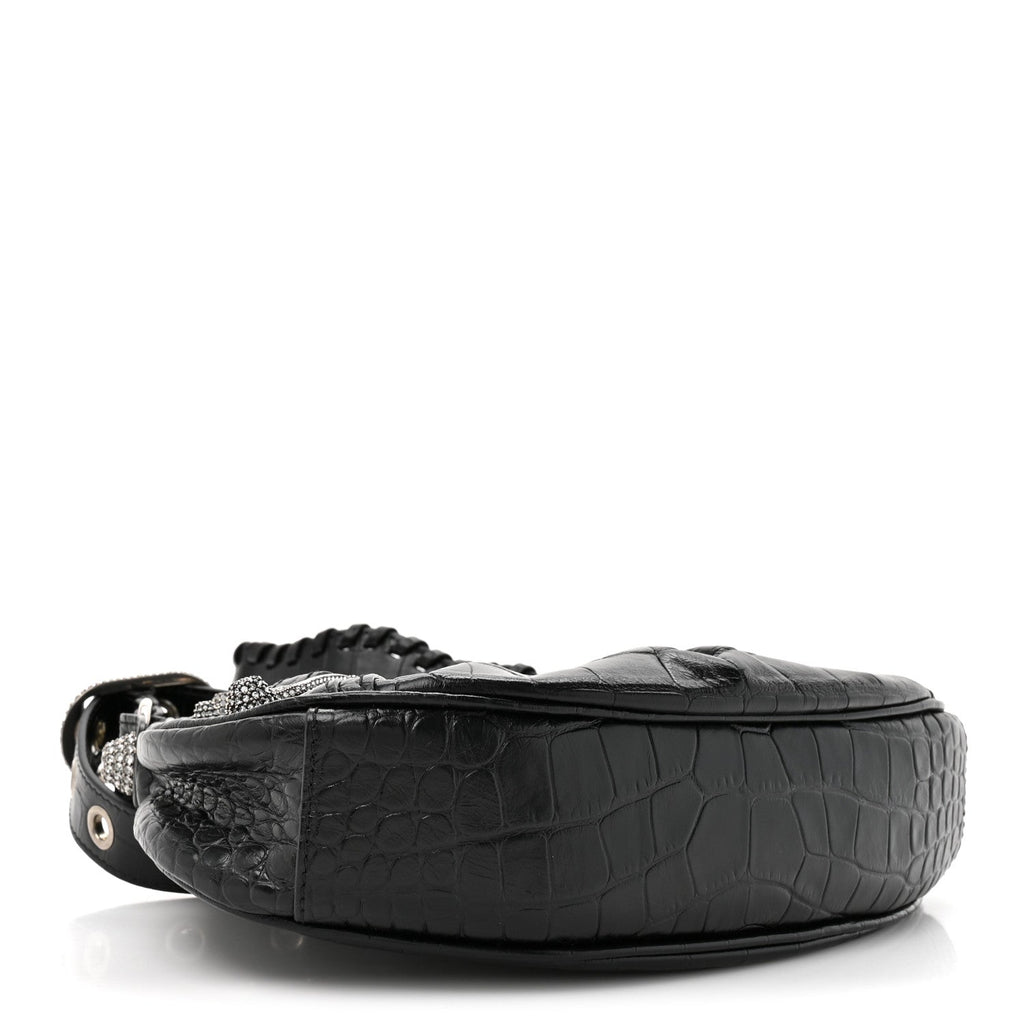 Balenciaga Extra Supple Calfskin Crystal Crocodile Embossed Le Cagole Shoulder Bag XS Black