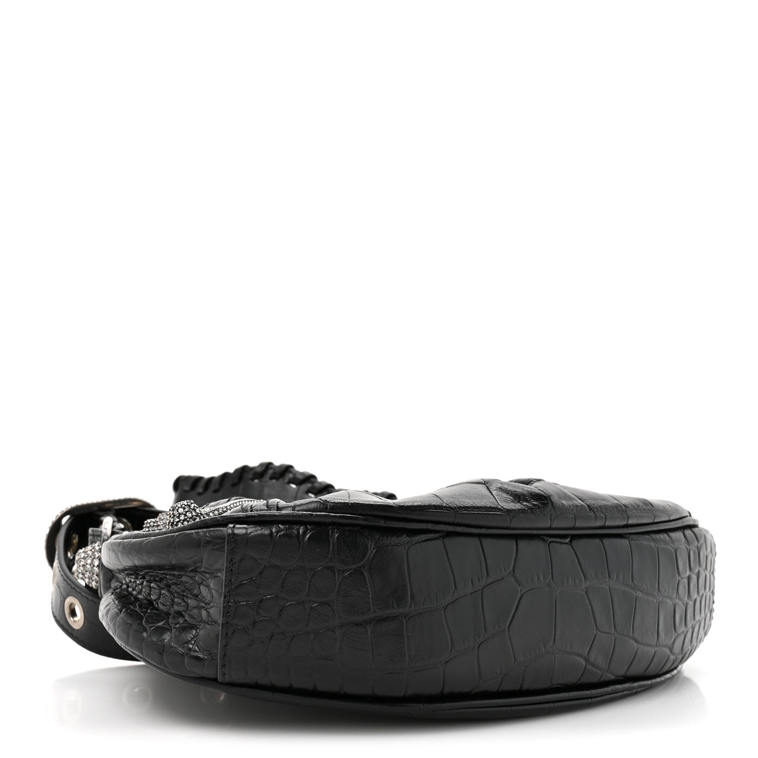 Balenciaga Extra Supple Calfskin Crystal Crocodile Embossed Le Cagole Shoulder Bag XS Black