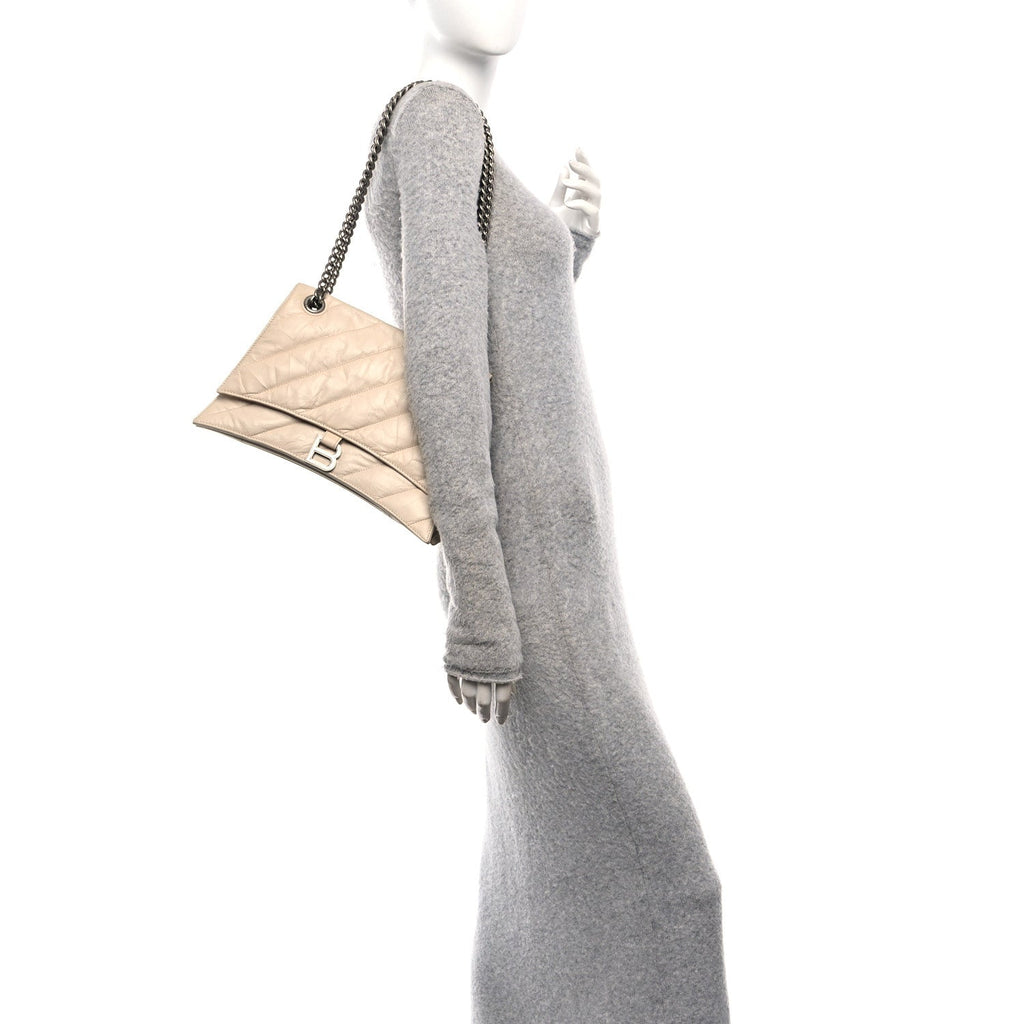 Balenciaga Crushed Calfskin Quilted Medium Crush Chain Bag Nude