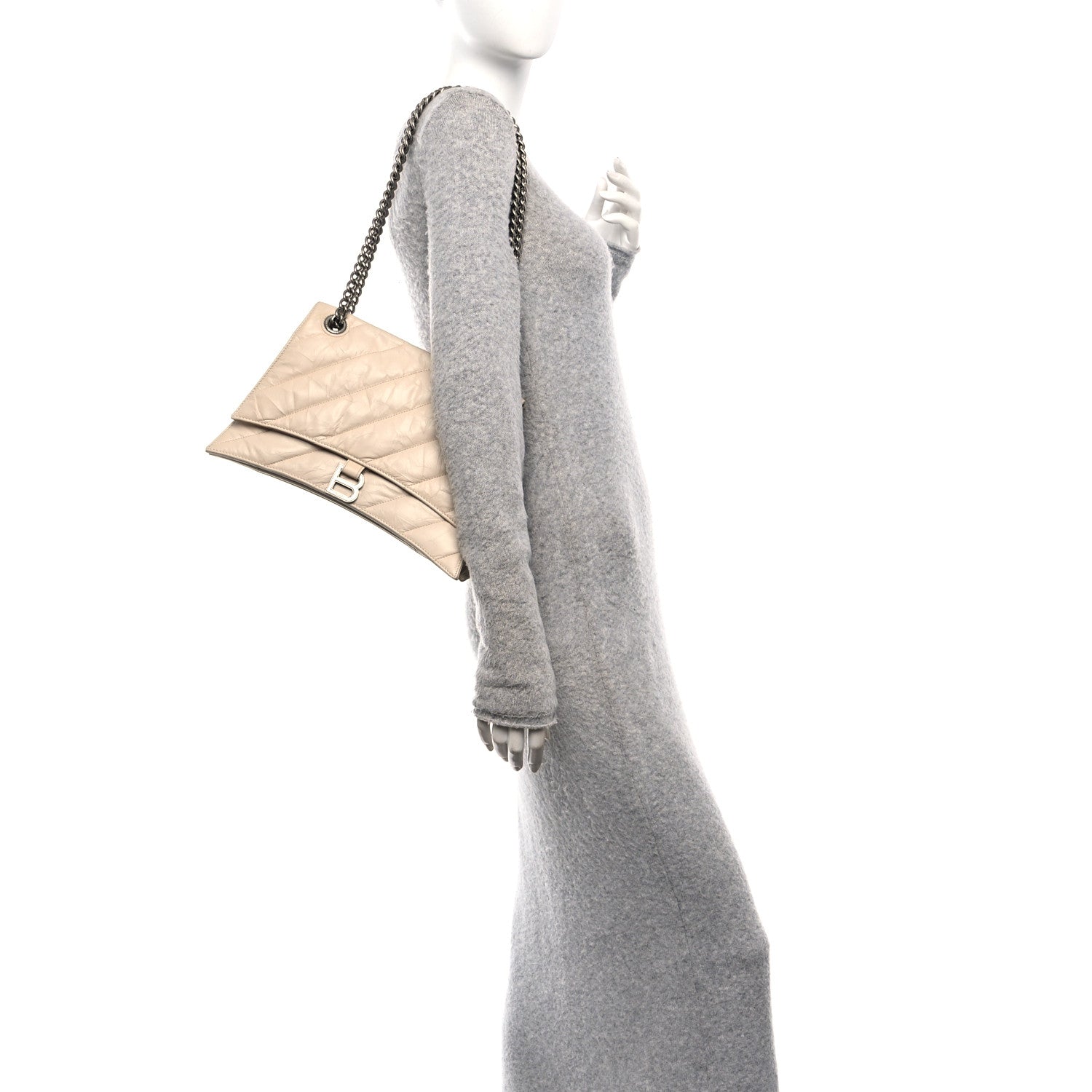 Balenciaga Crushed Calfskin Quilted Medium Crush Chain Bag Nude