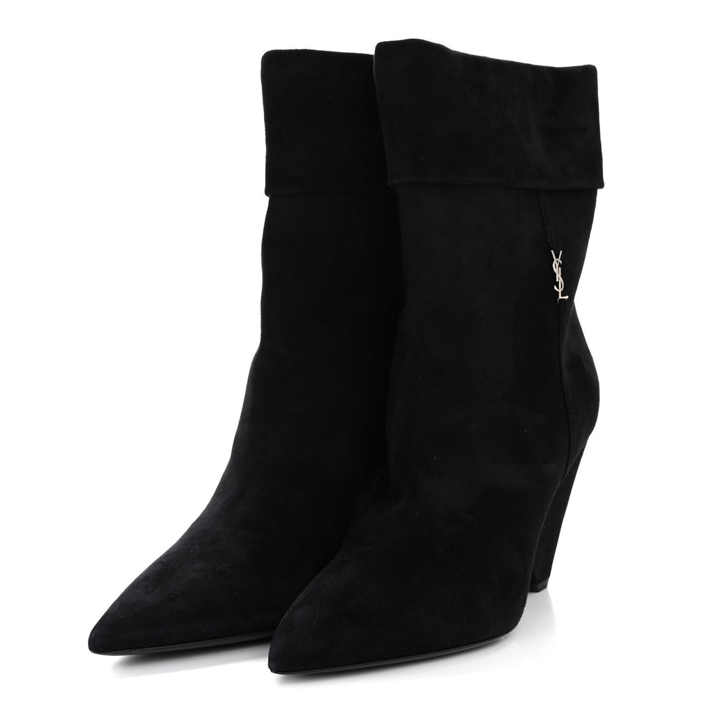 Saint Laurent Kid Scamosciato Niki 85 Wedge Booties 39.5 Black