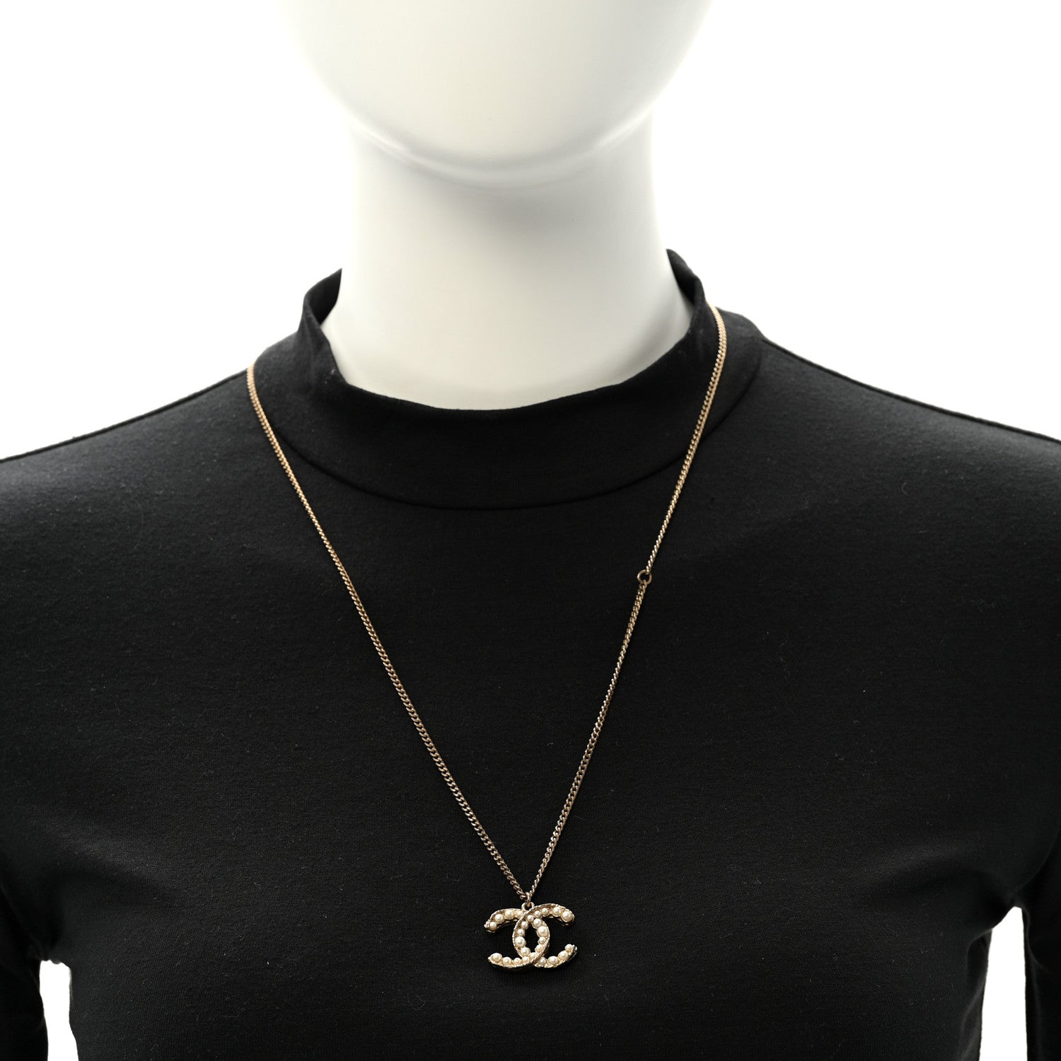 Chanel Pearl CC Pendant Necklace Light Gold