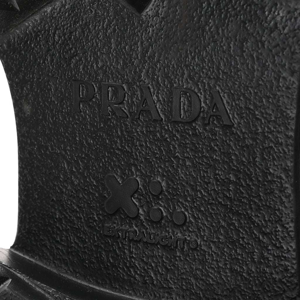 Prada Spazzolato Rois Nylon Metal Triangle Logo Monolith Pouch Pocket 55mm Boots 40 Black