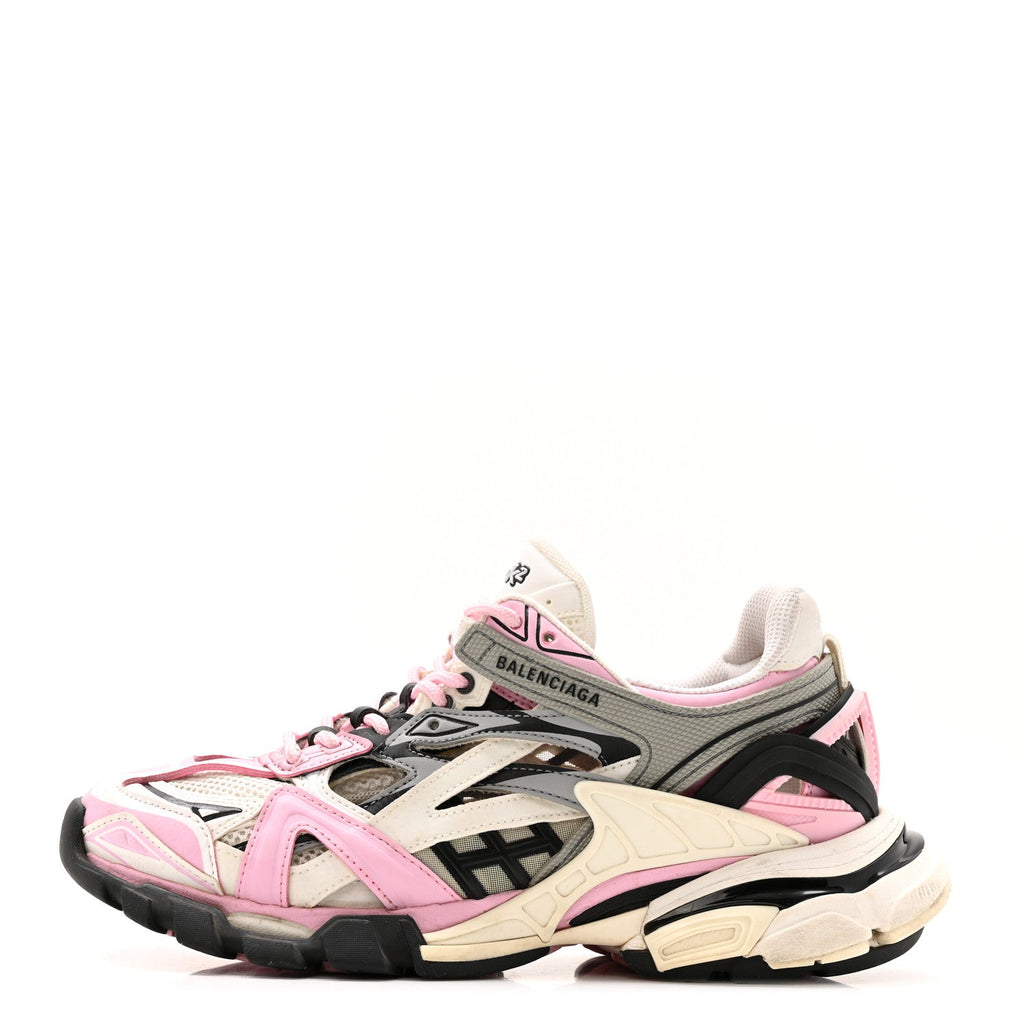 Balenciaga Mesh Nubuck Effect Fabric LED Womens Track Sneakers 38 Grey Pink Black