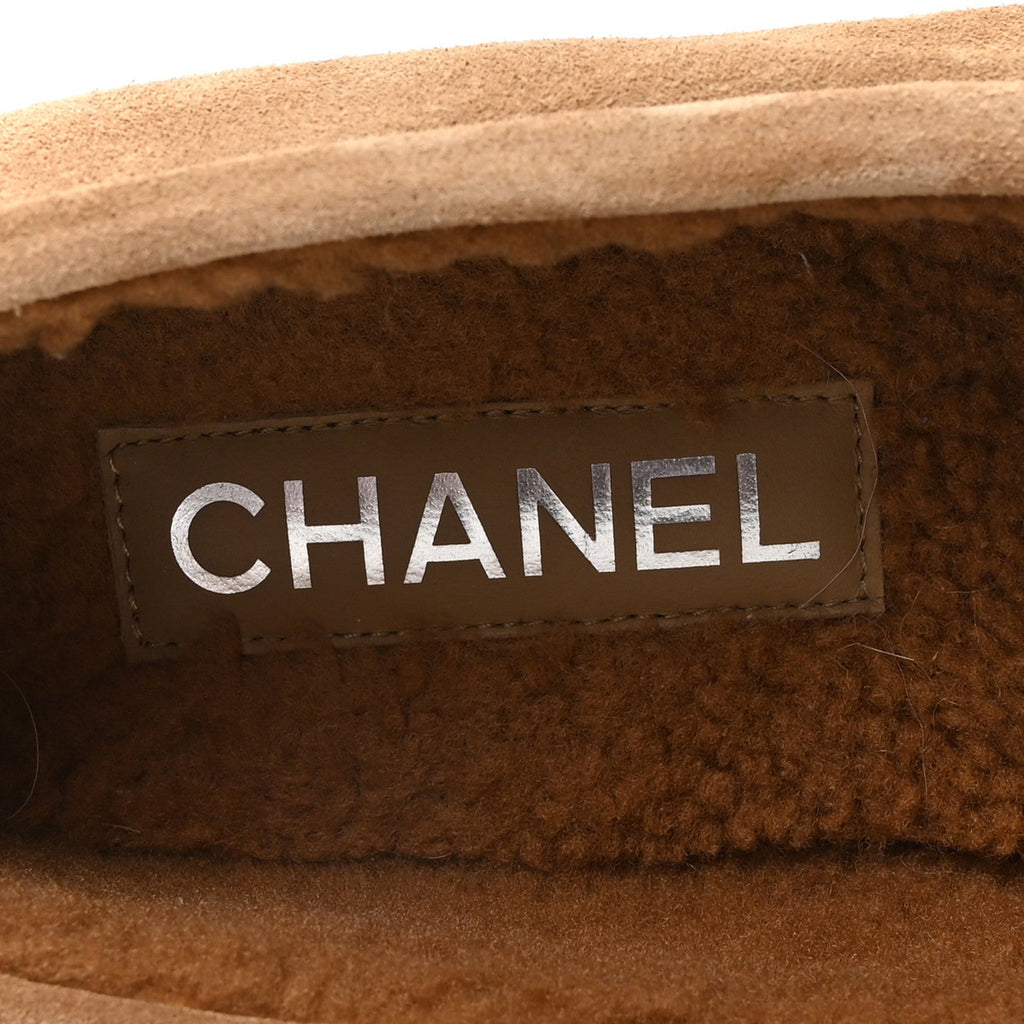 Chanel Suede Calfskin CC Loafers 41 Dark Beige