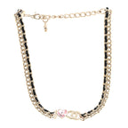 Chanel Metal Lambskin Crystal I Heart CC Choker Necklace Gold Black