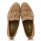 Chanel Suede Metal CC Mocassin Loafers 37 Beige