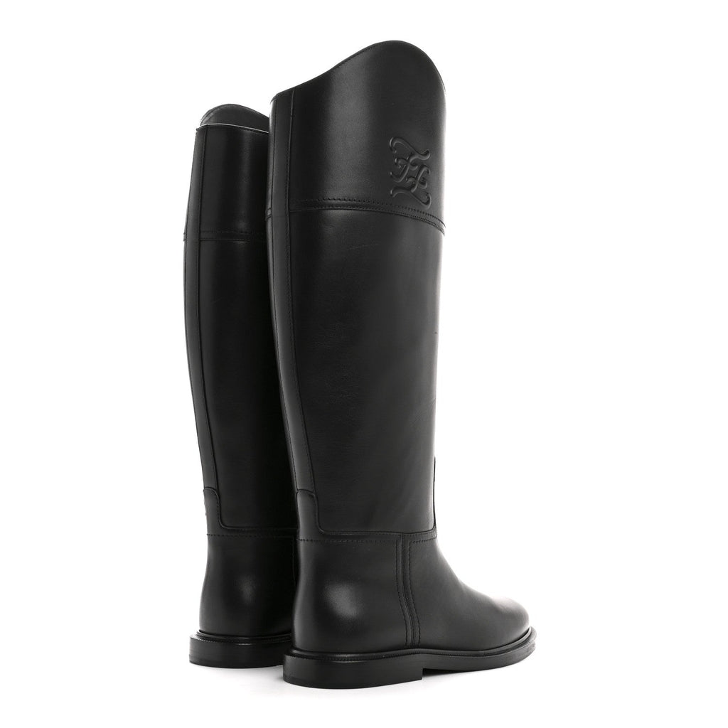 Fendi Vitello Karligraphy Embossed Tall Riding Boots 36 Black