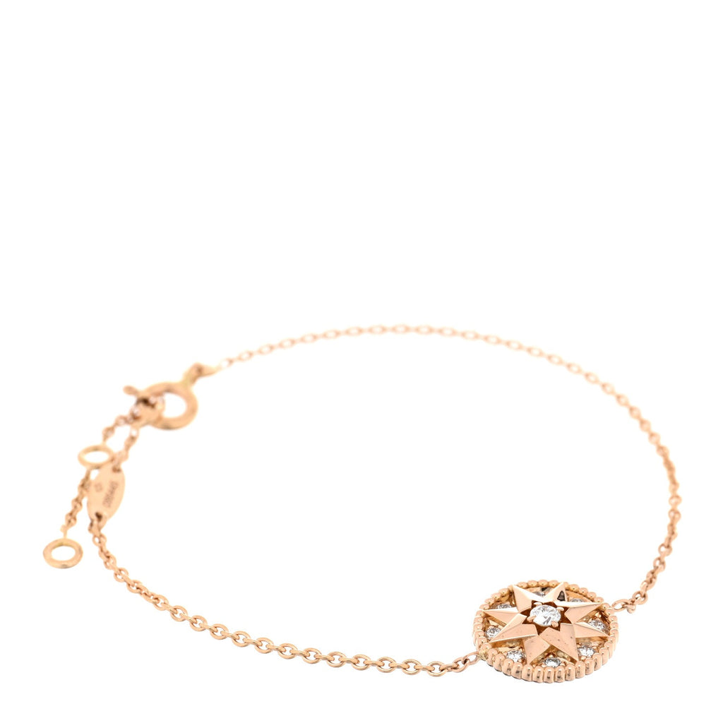 Christian Dior 18K Yellow Gold Pave Diamond Rose Des Vents Bracelet
