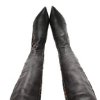 Fendi Nappa Microfiber Fabric FF Rockoko Thigh High Boots 37 Ebano Tobacco Black