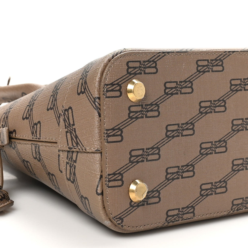 Balenciaga Coated Canvas BB Monogram S Ville Top Handle Bag Beige Brown