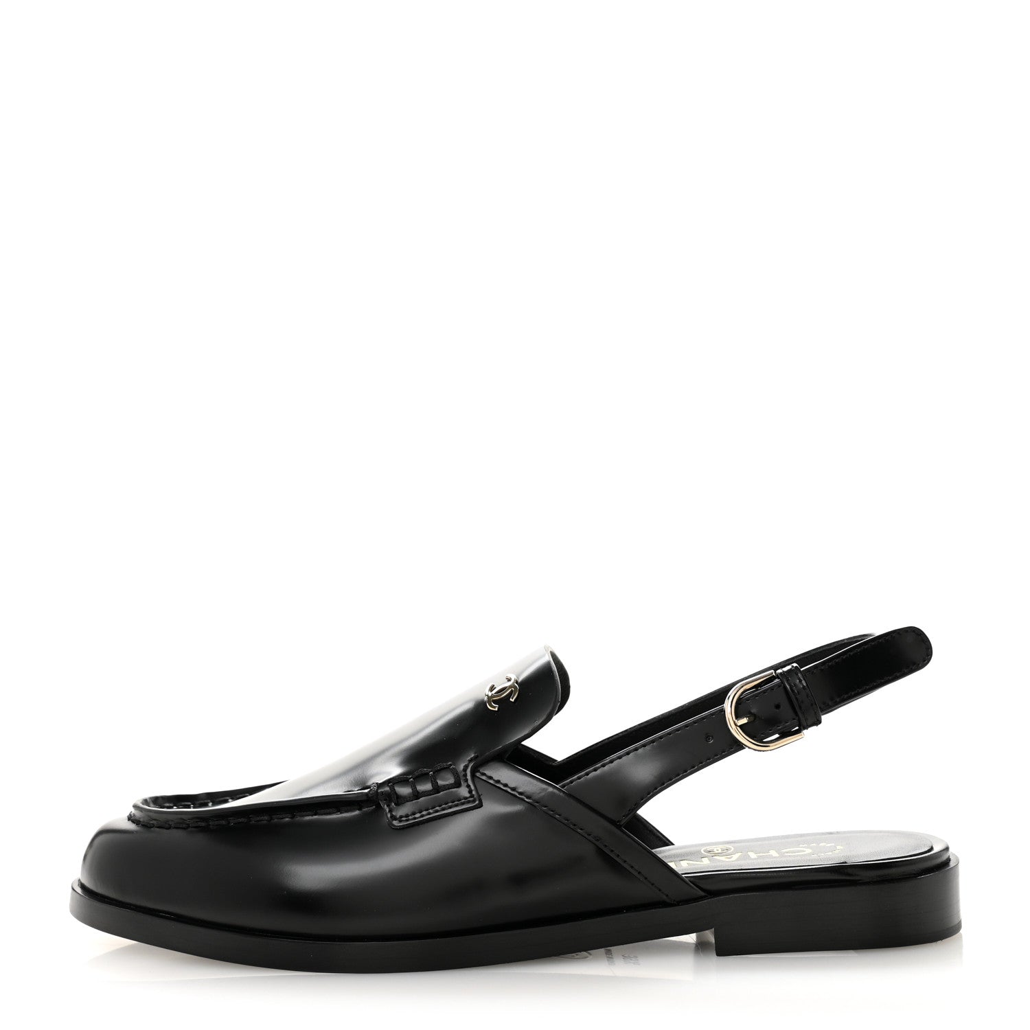 Chanel Shiny Calfskin Slingback Loafers 39.5  Black