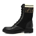 Fendi Calfskin Stretch Fabric Rockoko Biker Boots 36 Tobacco Black Marino