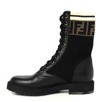 Fendi Calfskin Stretch Fabric Rockoko Biker Boots 36 Tobacco Black Marino
