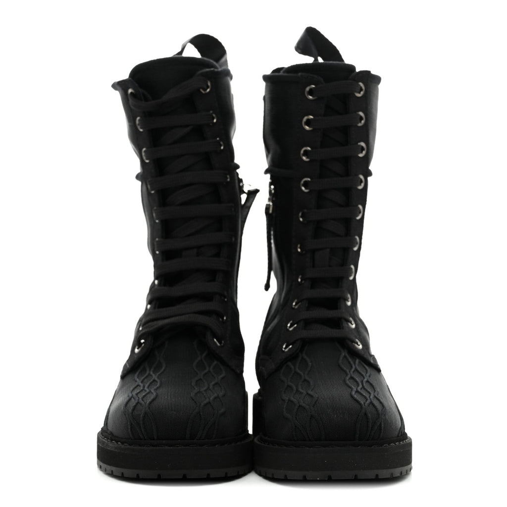 Fendi Mesh Canvas Embroidered Womens Lace Up Boots 36 Black