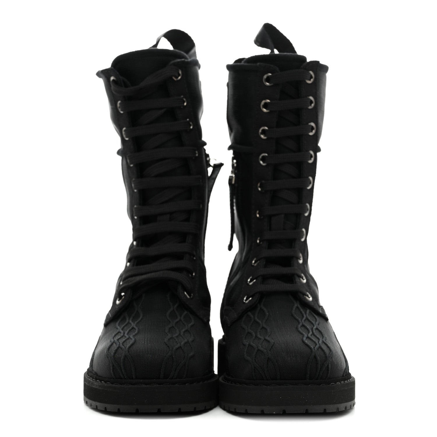 Fendi Mesh Canvas Embroidered Womens Lace Up Boots 36 Black